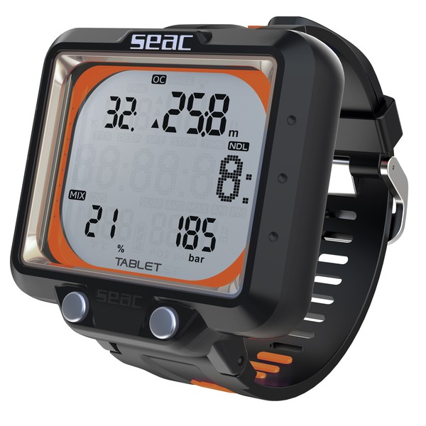 SEAC Tablet Tauchcomputer – Schwarz / Orange – Produktansicht